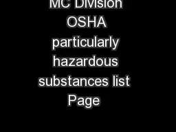 MC Division OSHA particularly hazardous substances list  Page  