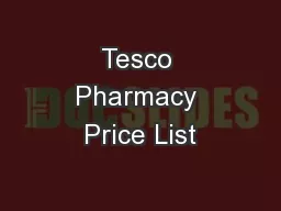 Tesco Pharmacy Price List
