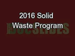 2016 Solid Waste Program
