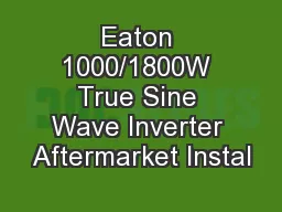 Eaton 1000/1800W True Sine Wave Inverter Aftermarket Instal