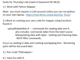 Goals for Thursday’s lab (meet in basement B5 MLH):