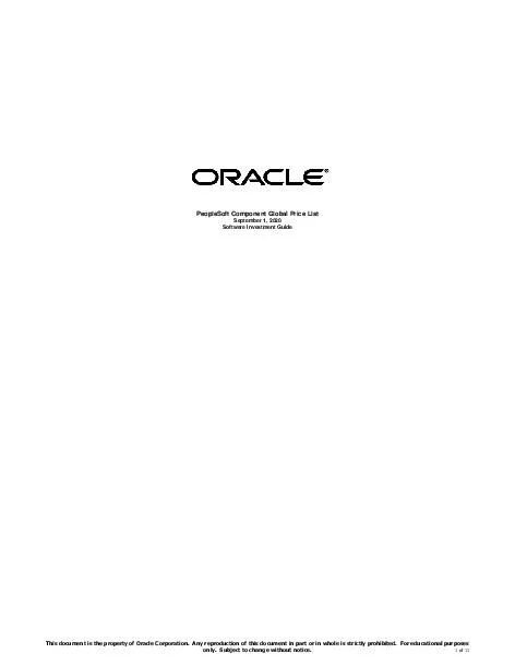 Prices in USA Dollar PeopleSoft Component Global Price List October   Software Investment Guide This document is the property of Oracle Corporation