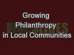 Growing Philanthropy in Local Communities