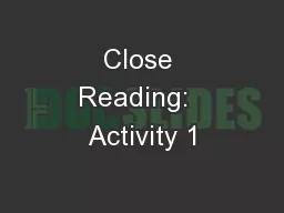 Close Reading:  Activity 1