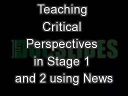 Teaching Critical Perspectives in Stage 1 and 2 using News