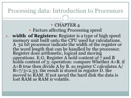 Processing data: Introduction to Processors