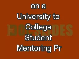 Reflections on a University to College Student Mentoring Pr
