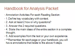 Handbook for Analysis Packet