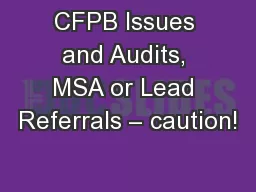 CFPB Issues and Audits, MSA or Lead Referrals – caution!