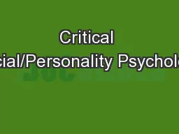 Critical Social/Personality Psychology