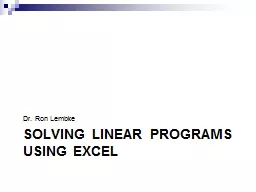 Solving Linear programs using excel