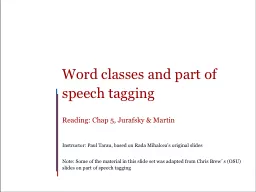 Word classes and part of speech tagging