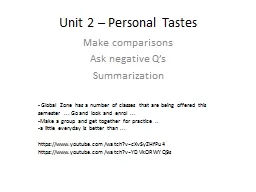 Unit 2 – Personal Tastes