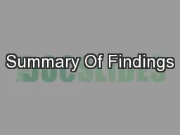 Summary Of Findings