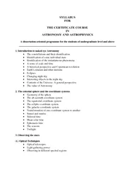 SYLLABUS FOR THE CERTIFICATE COURSE IN ASTRONOMY AND A