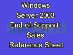 Windows Server 2003 End-of-Support: Sales Reference Sheet