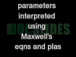 Plasma parameters interpreted using Maxwell's eqns and plas