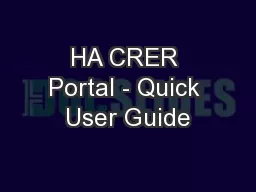 HA CRER Portal - Quick User Guide
