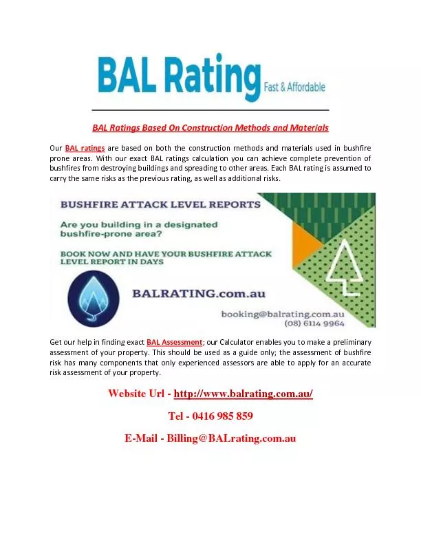 BAL Ratings Based On Construction Methods and Materials