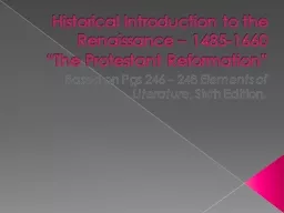 Historical Introduction to the Renaissance – 1485-1660