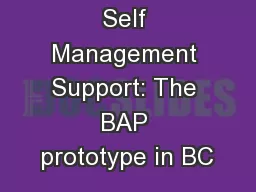 Spreading Self Management Support: The BAP prototype in BC