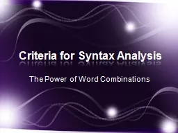 Criteria for Syntax Analysis