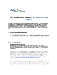 Tax Information Sheet for Au Pairs and Host Families W