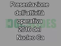 Presentazione dell’attività operativa 2016 del Nucleo Ca