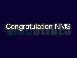 Congratulation NMS