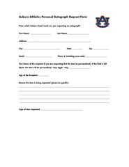 Auburn Athletics Personal Autograph Request Form From