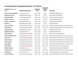 Presenting Author Autographing Schedule At A Glance AU