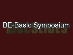 BE-Basic Symposium