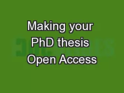 Making your PhD thesis Open Access
