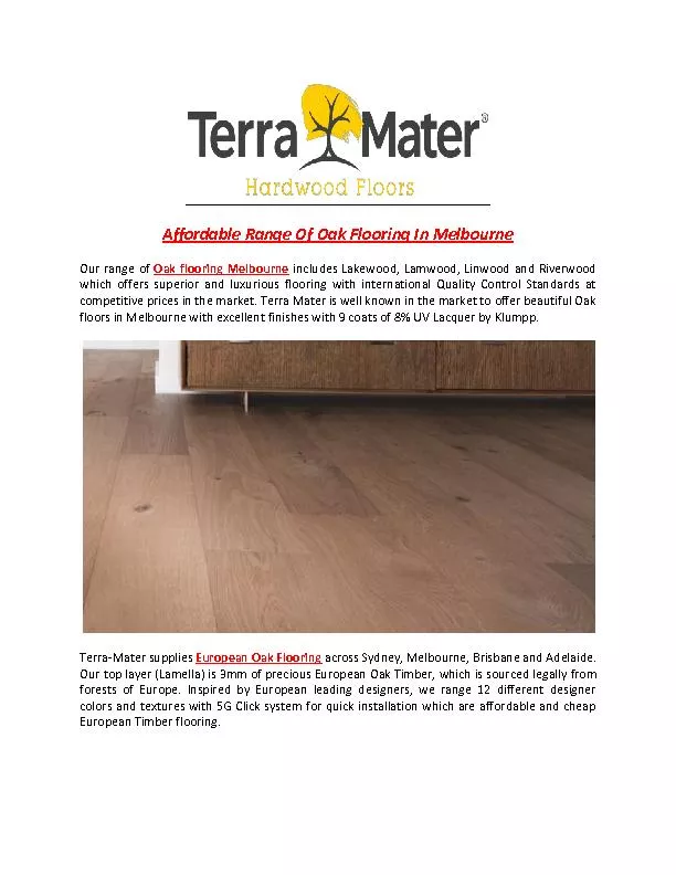 Affordable Range Of Oak Flooring In Melbourne