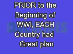 PRIOR to the Beginning of WWI, EACH Country had  Great plan