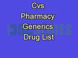 Cvs Pharmacy Generics Drug List