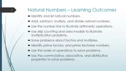 Natural Numbers – Learning Outcomes