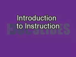 Introduction to Instruction