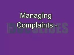 Managing Complaints -