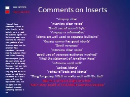 Comments on Inserts