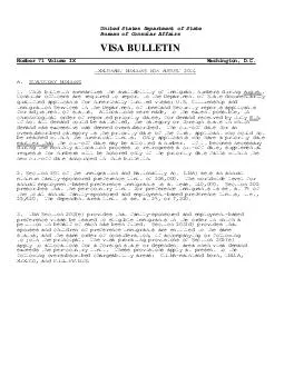 United States Department of State Bureau of Consular Affairs VISA BULLETIN Number Volume IX Washington D