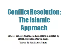 Conflict Resolution: The Islamic Approach