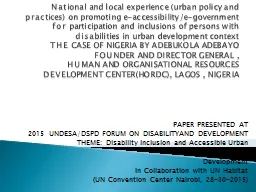 National and local experience (urban policy and practices)