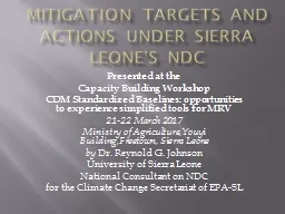 Mitigation Targets and Actions under Sierra Leone’s NDC