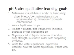 pH Scale: qualitative learning goals