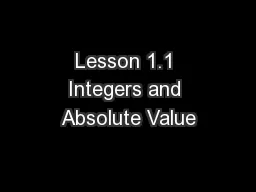 Lesson 1.1 Integers and Absolute Value
