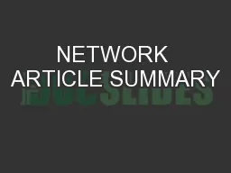 NETWORK ARTICLE SUMMARY