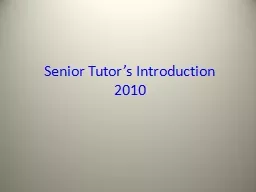 Senior Tutor’s Introduction