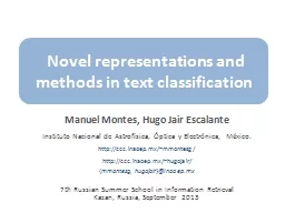 Novel representations and methods in text classification