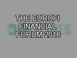 THE EUROFI FINANCIAL FORUM 2016